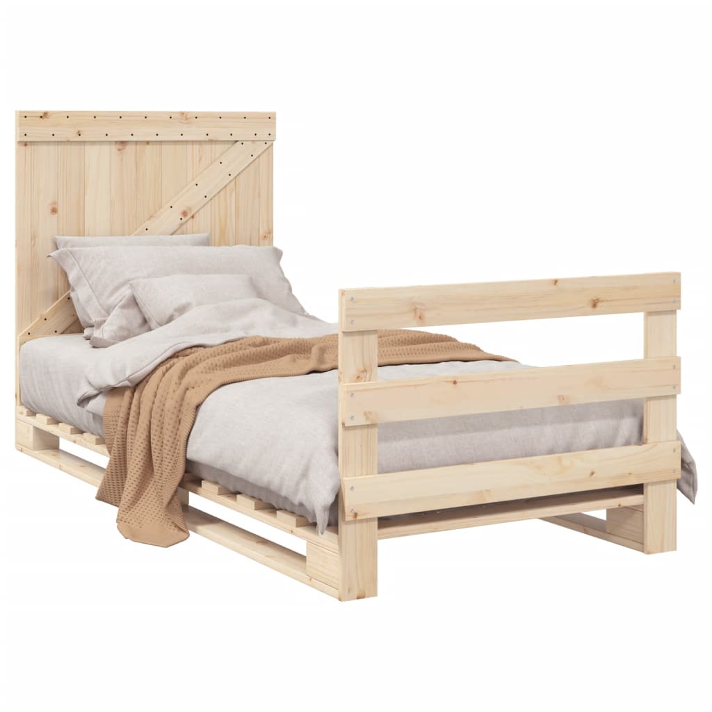 Bedframe Met Hoofdbord Massief Grenenhout 90X200 Cm Wit