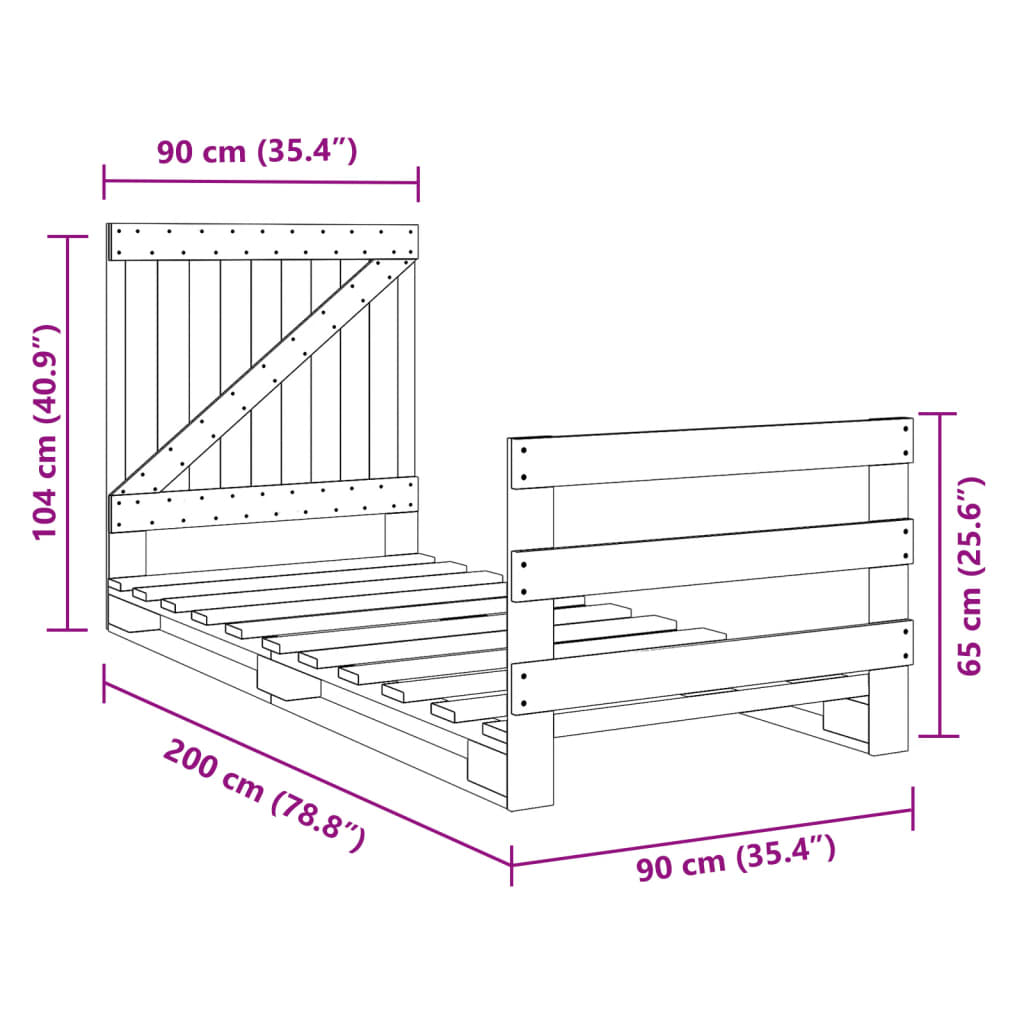 Bedframe Met Hoofdbord Massief Grenenhout 90X200 Cm Wit