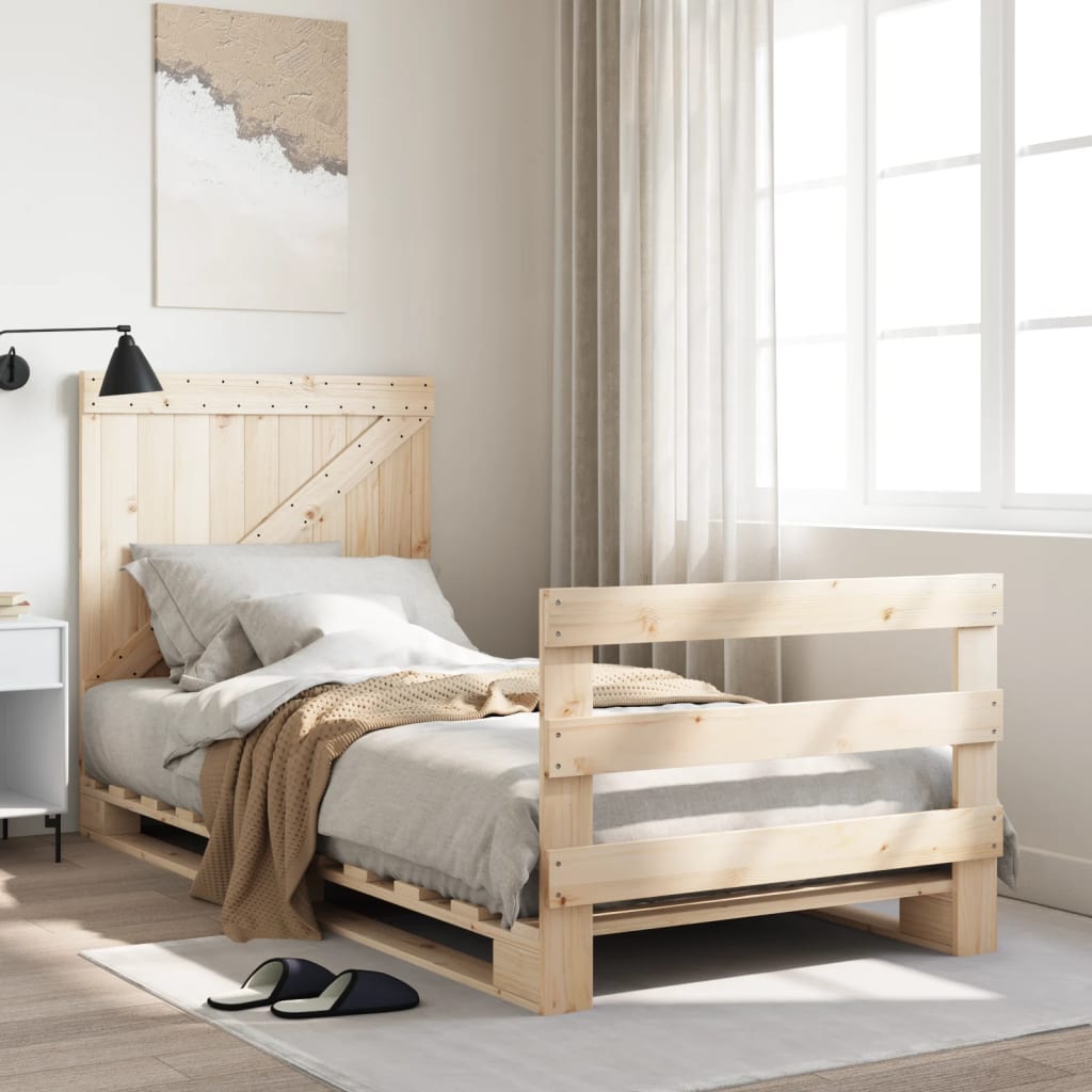 Bedframe Met Hoofdbord Massief Grenenhout 90X200 Cm Wit