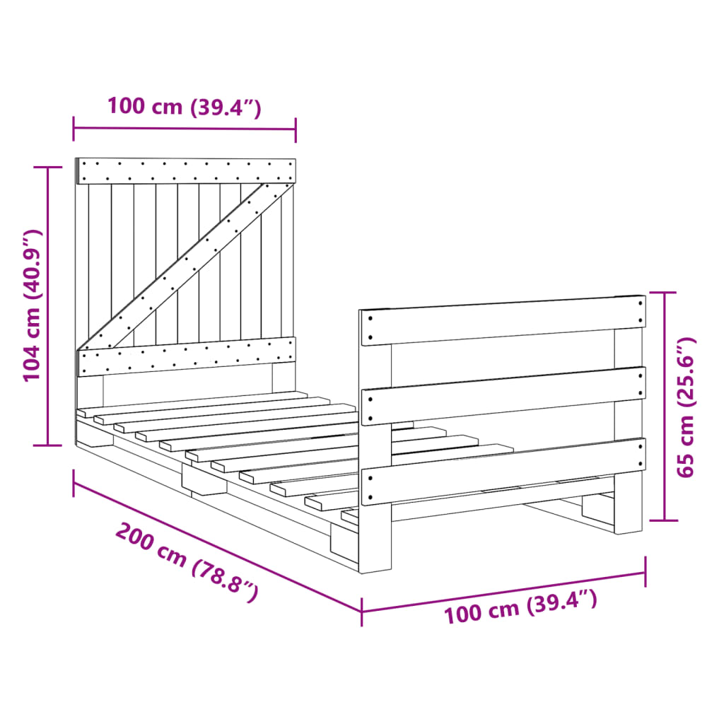 Bedframe Met Hoofdbord Massief Grenenhout 100X200 Cm