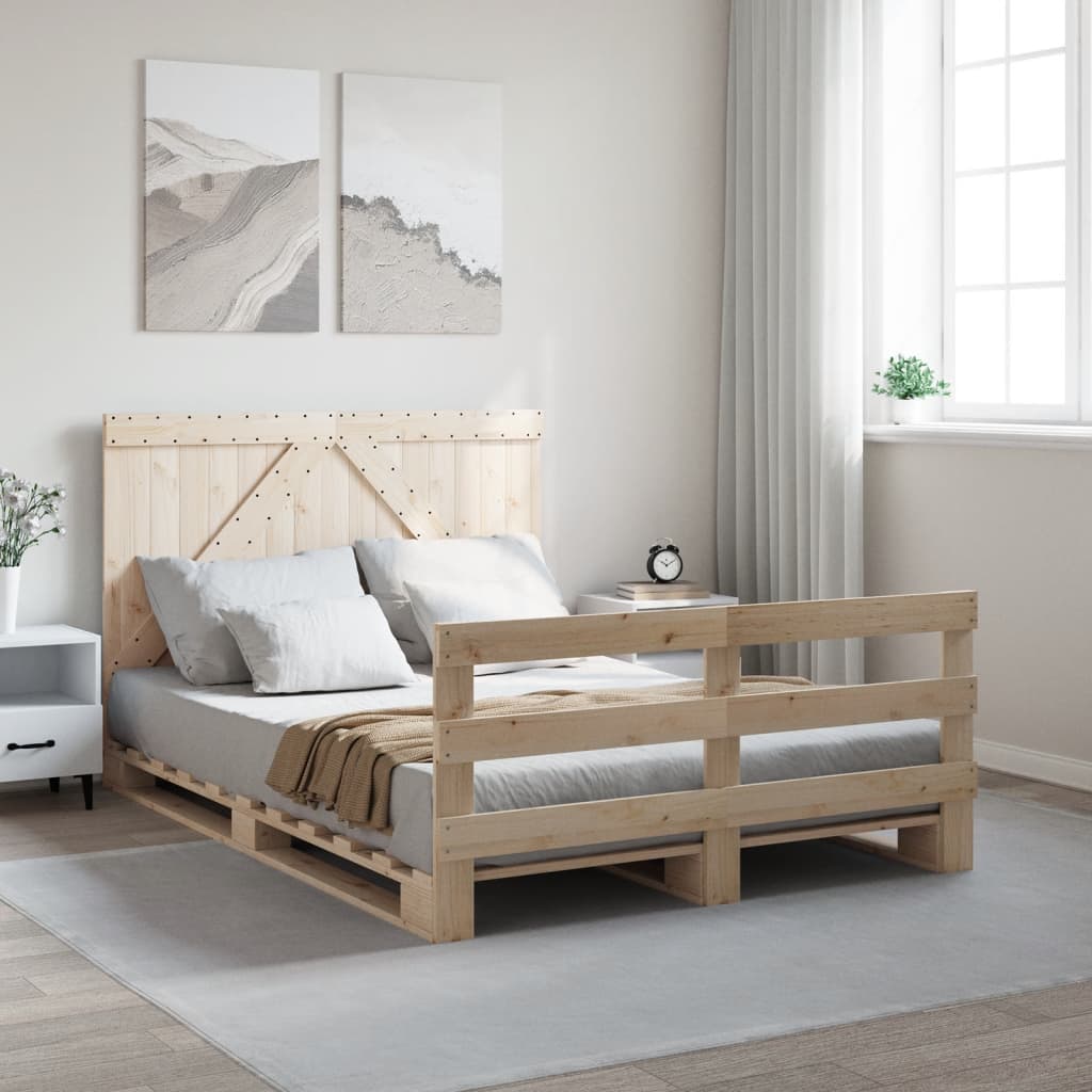 Bedframe Met Hoofdbord Massief Grenenhout Wit 140X200 Cm