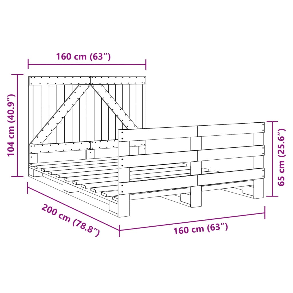 Bedframe Met Hoofdbord Massief Grenenhout 160X200 Cm Groen