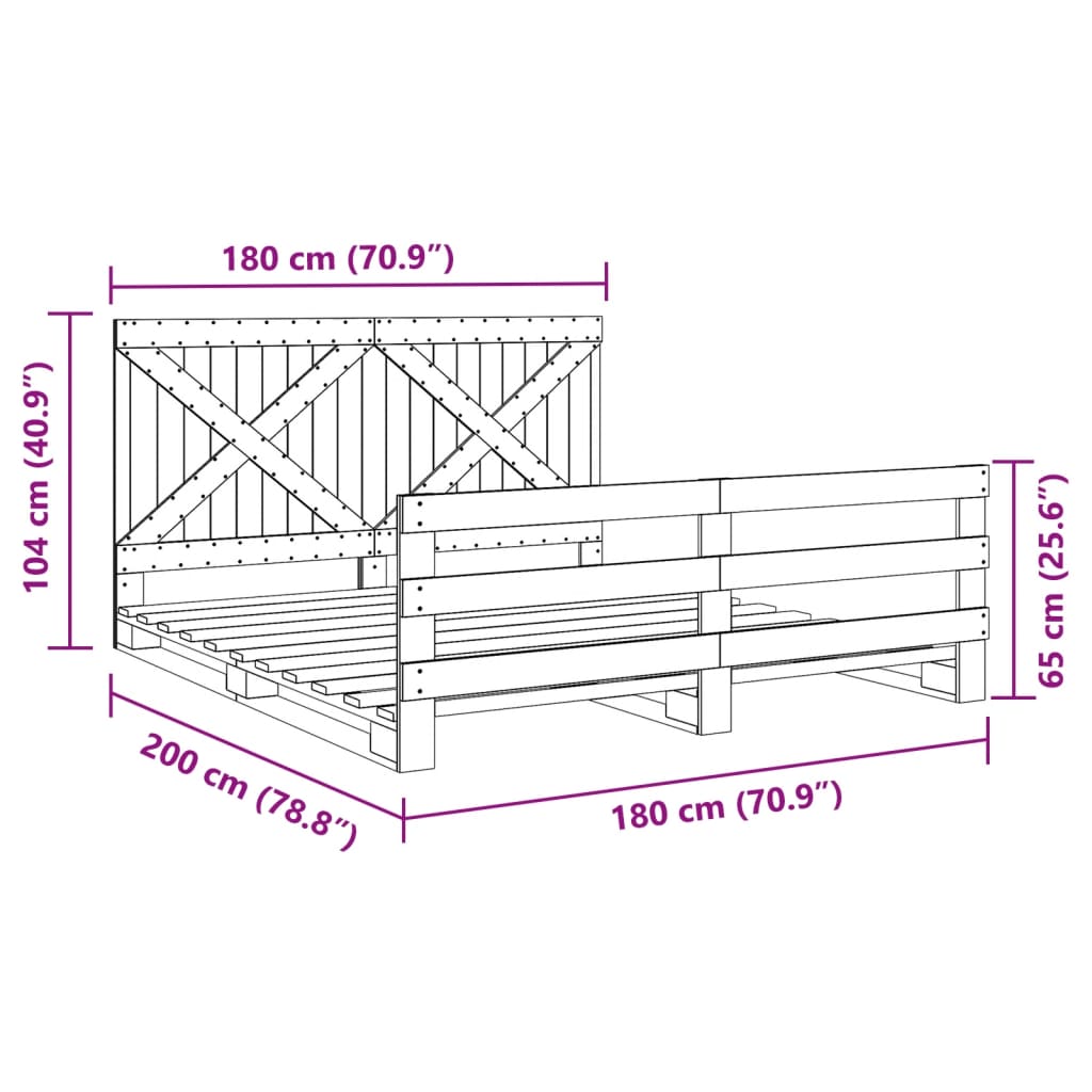 Bedframe Met Hoofdbord Massief Grenenhout 180X200 Cm