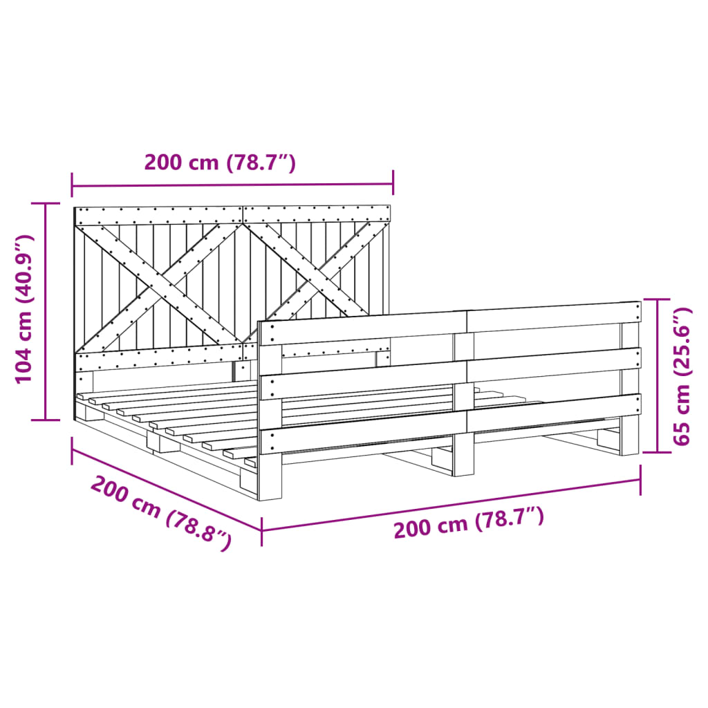 Bedframe Met Hoofdbord Massief Grenenhout 200X200 Cm Wit