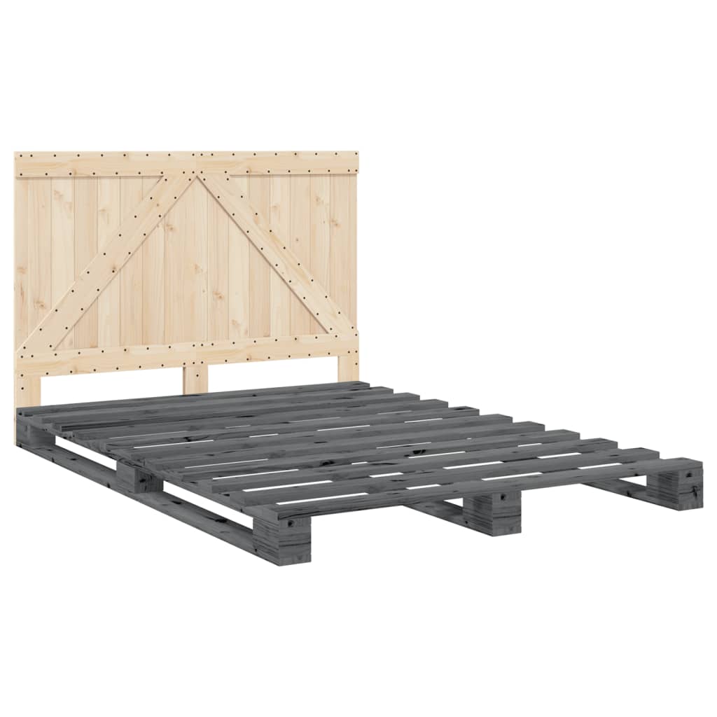 Bedframe Met Hoofdbord Massief Grenenhout Grijs 140X200 Cm