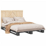 Bedframe Met Hoofdbord Massief Grenenhout Grijs 140X200 Cm