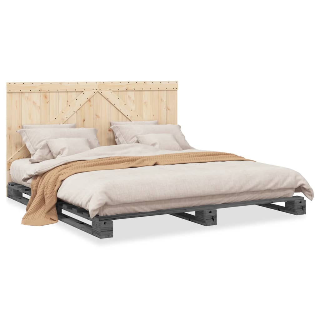 Bedframe Met Hoofdbord Massief Grenenhout Grijs 200X200 Cm Groen