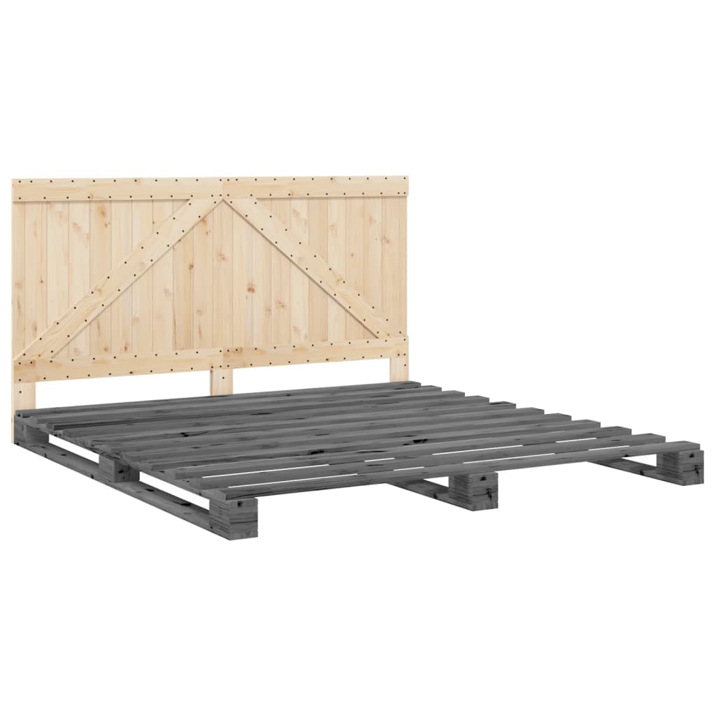 Bedframe Met Hoofdbord Massief Grenenhout Grijs 200X200 Cm Groen