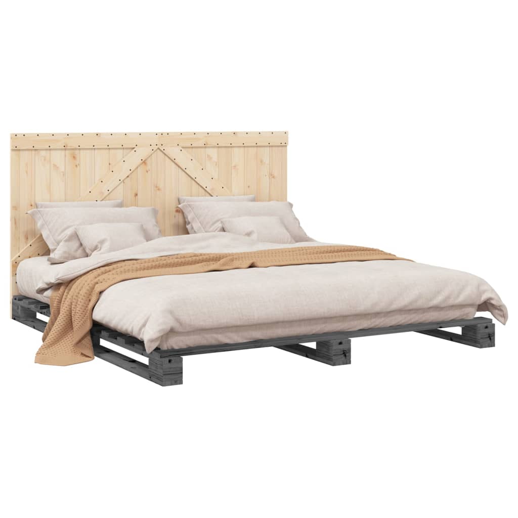 Bedframe Met Hoofdbord Massief Grenenhout Grijs 200X200 Cm Groen