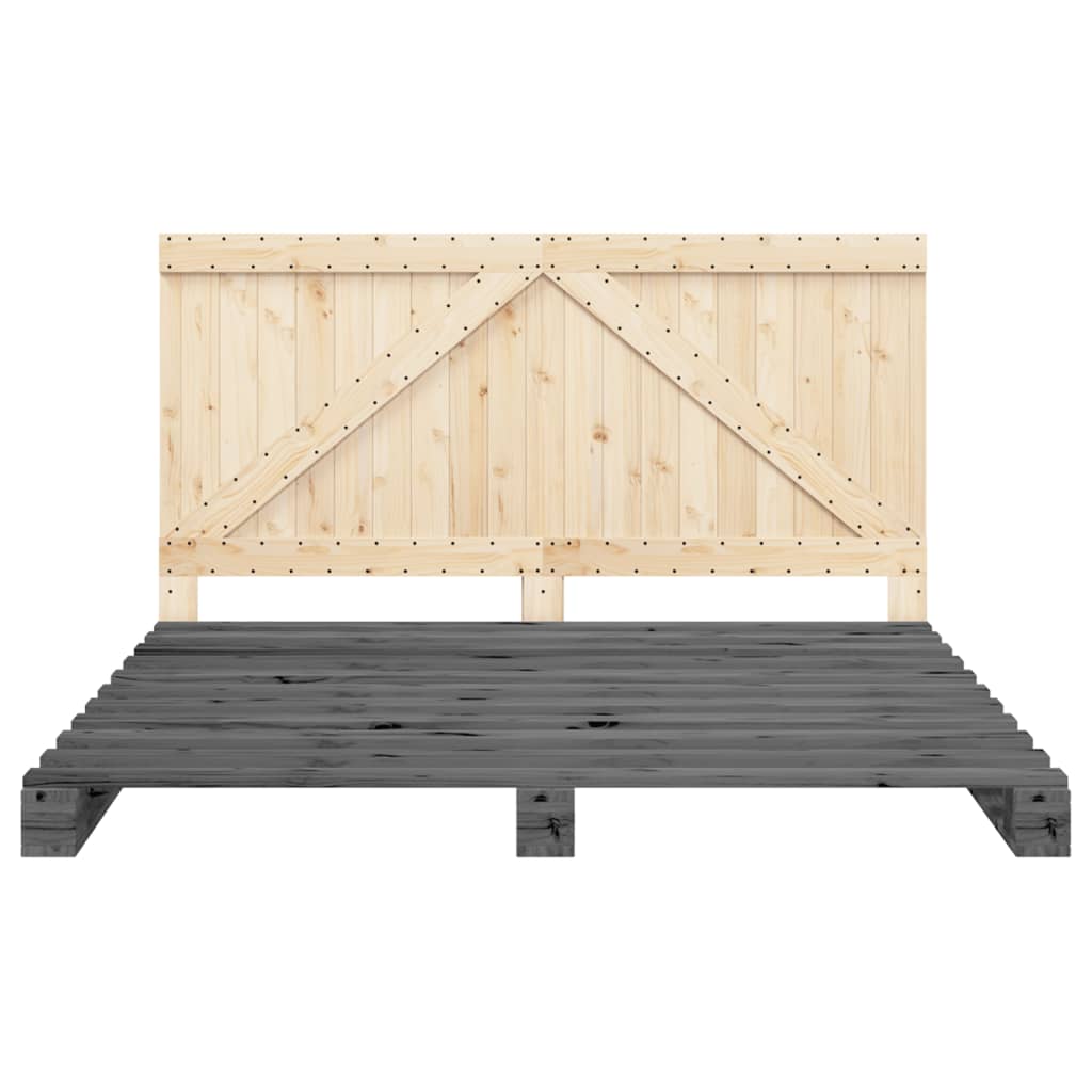 Bedframe Met Hoofdbord Massief Grenenhout Grijs 200X200 Cm Groen