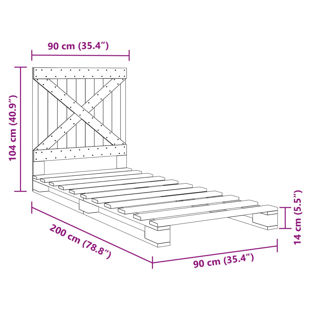 Bedframe Met Hoofdbord Massief Grenenhout 90X200 Cm