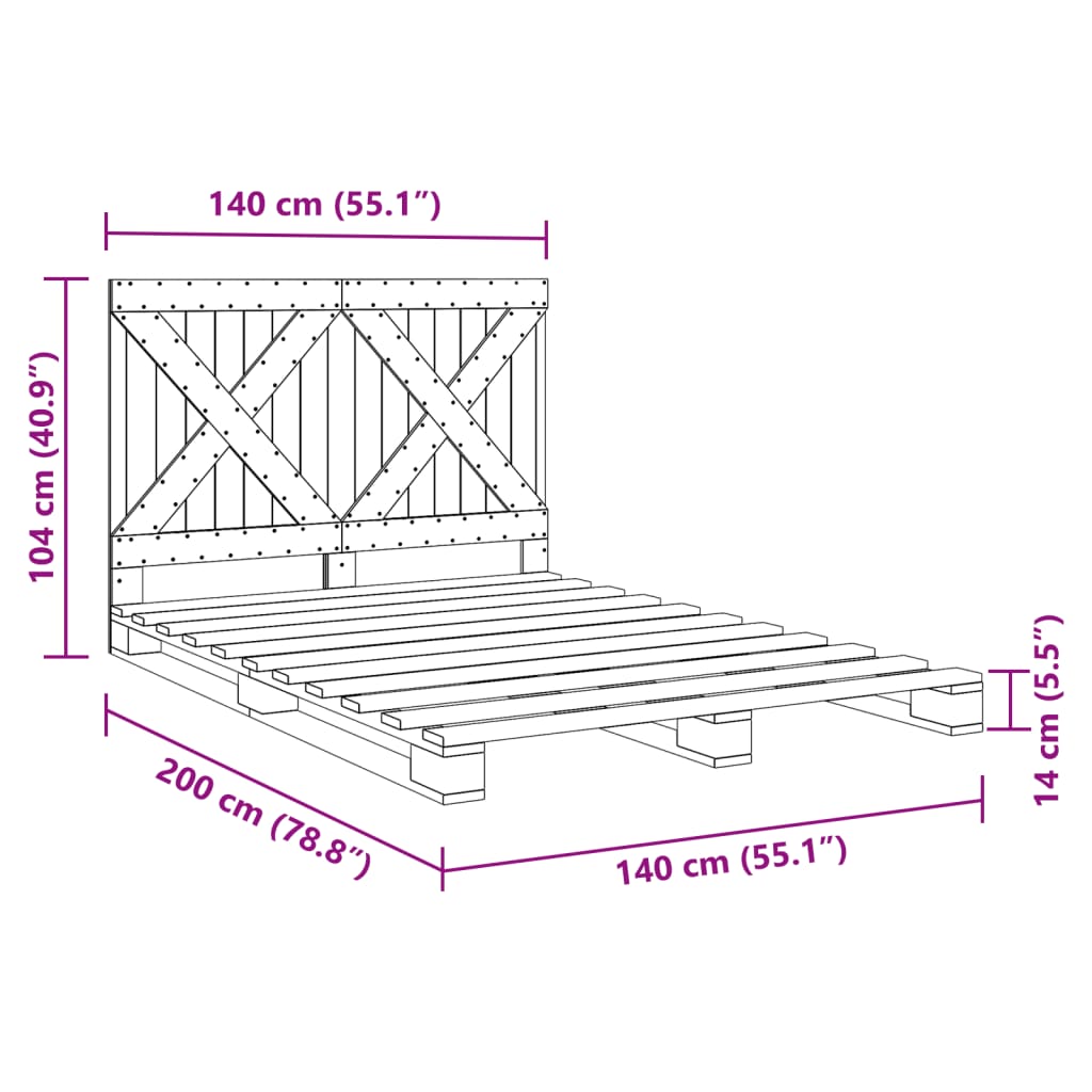 Bedframe Met Hoofdbord Massief Grenenhout Wit 140X200 Cm