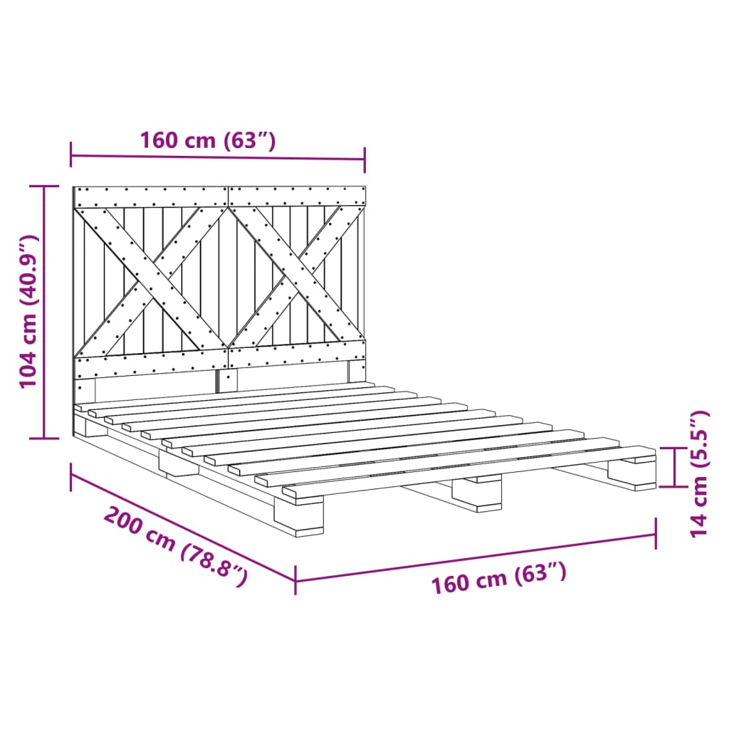 Bedframe Met Hoofdbord Massief Grenenhout 160X200 Cm Groen