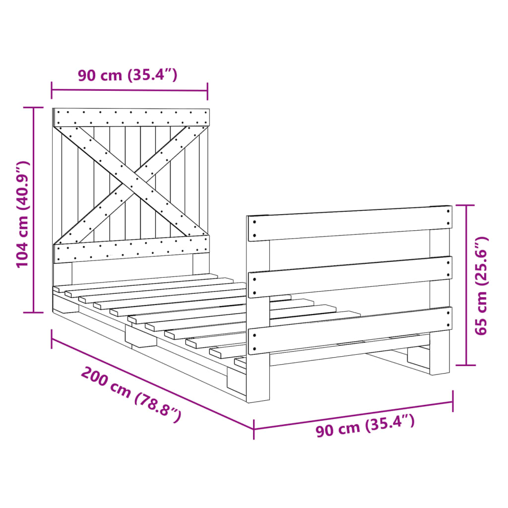 Bedframe Met Hoofdbord Massief Grenenhout 90X200 Cm