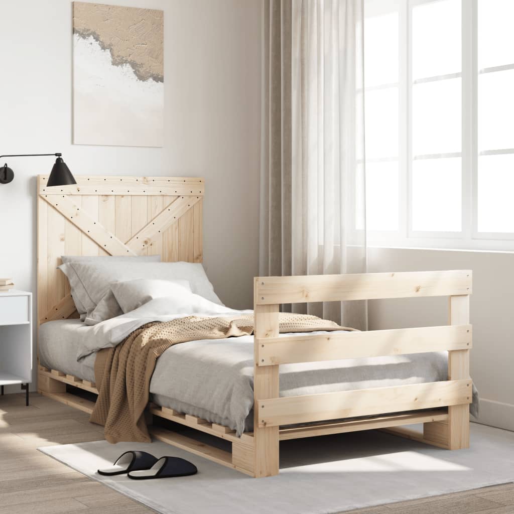 Bedframe Met Hoofdbord Massief Grenenhout 90X200 Cm