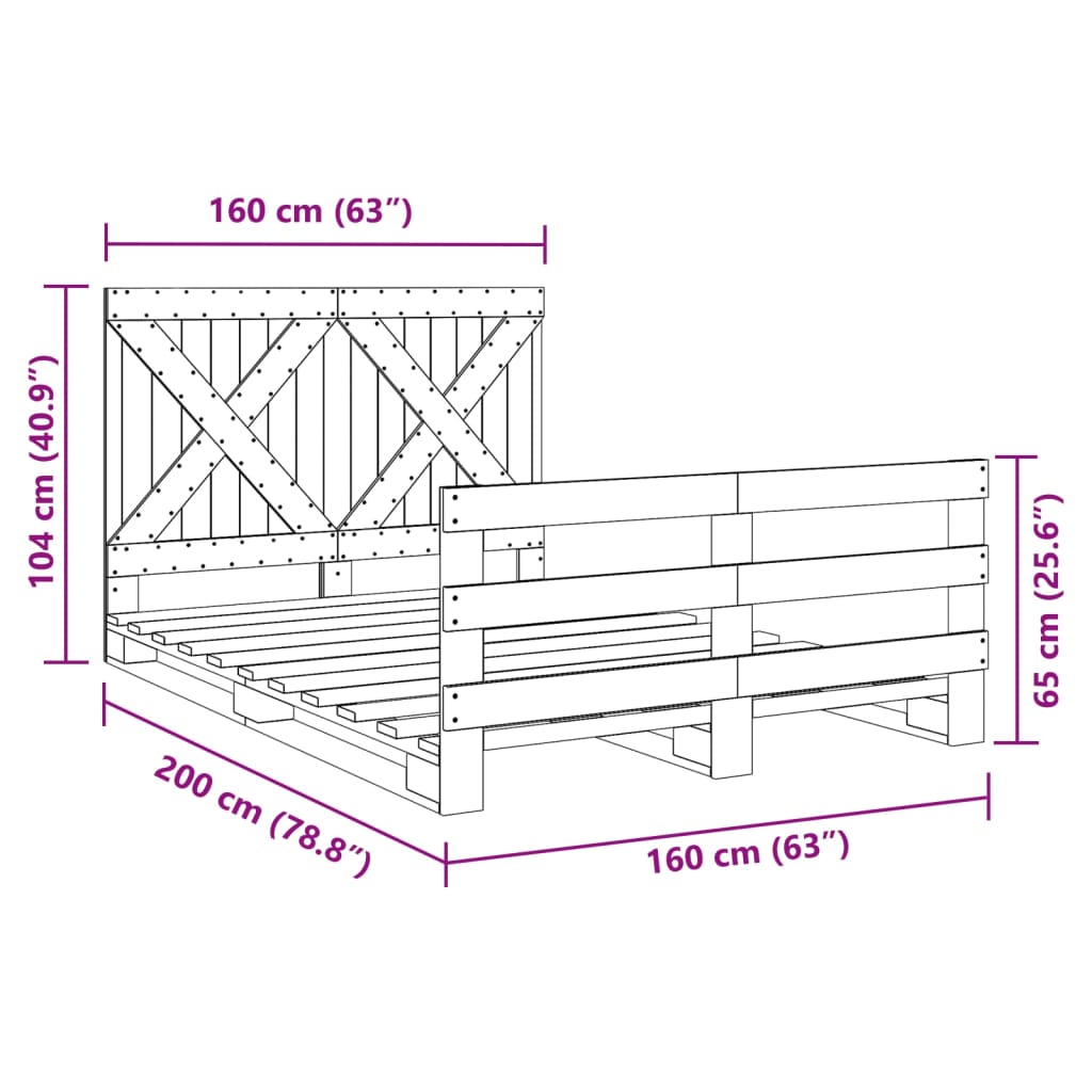 Bedframe Met Hoofdbord Massief Grenenhout 160X200 Cm Wit