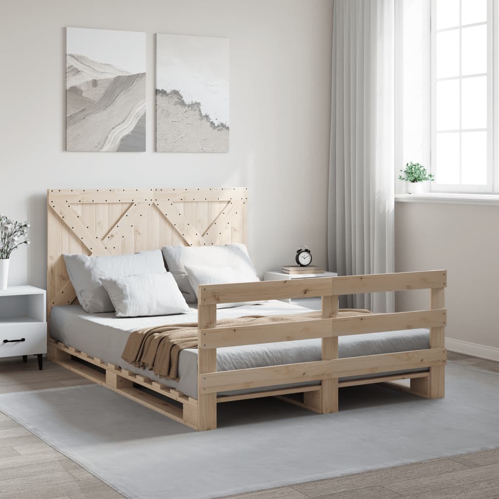 Bedframe Met Hoofdbord Massief Grenenhout 160X200 Cm Wit