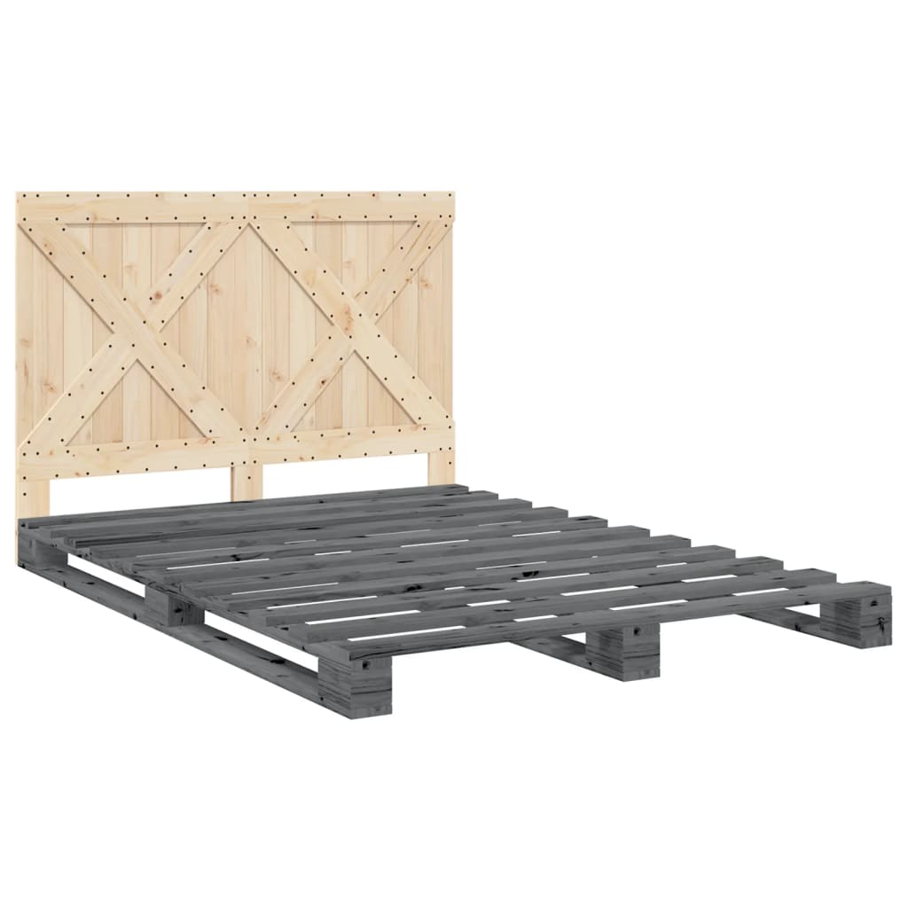 Bedframe Met Hoofdbord Massief Grenenhout Grijs 140X200 Cm Wit