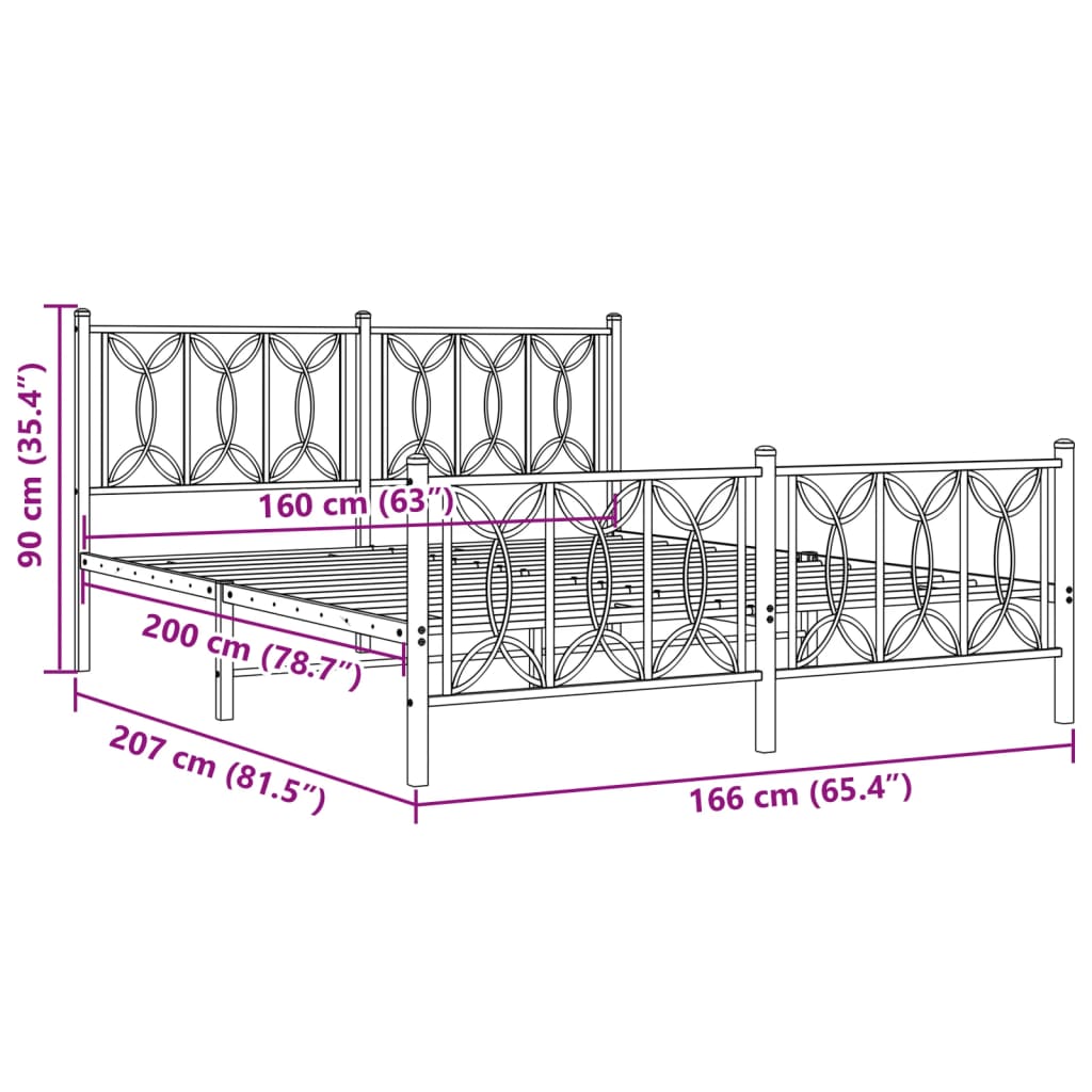 Bedframe Met Voetbord Zonder Matras Metaal