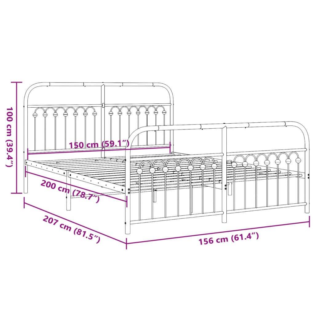 Bedframe Met Hoofd- En Voeteneinde Metaal