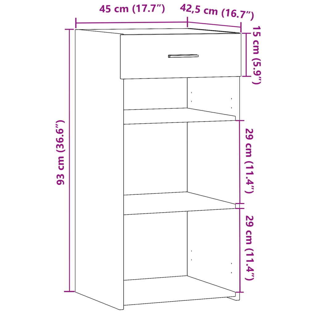 Dressoir 45X42,5X93 Cm Bewerkt Hout Eikenkleurig