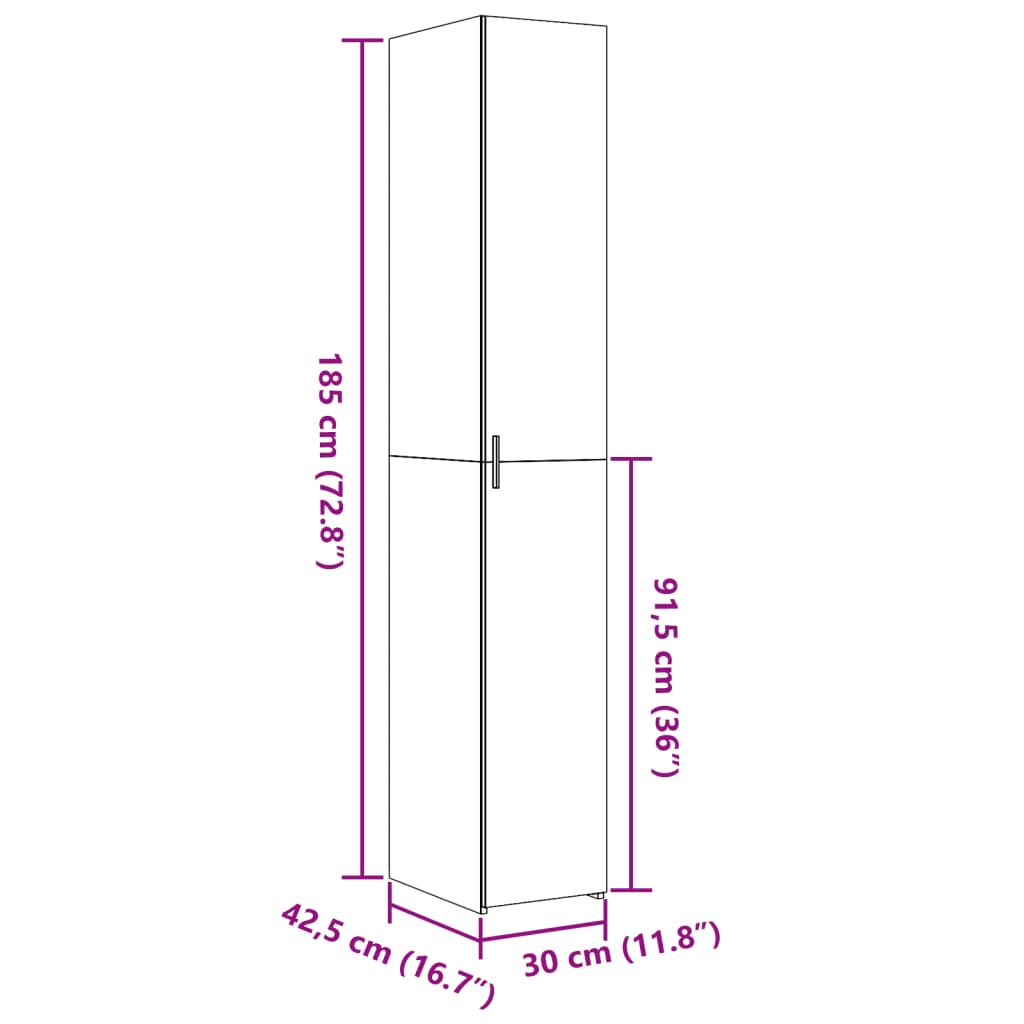 Hoge Kast 30X42,5X185 Cm Bewerkt Hout
