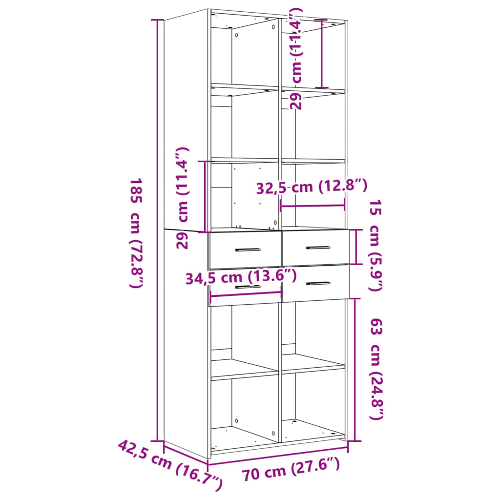 Hoge Kast 70X42,5X185 Cm Bewerkt Hout Kleurig