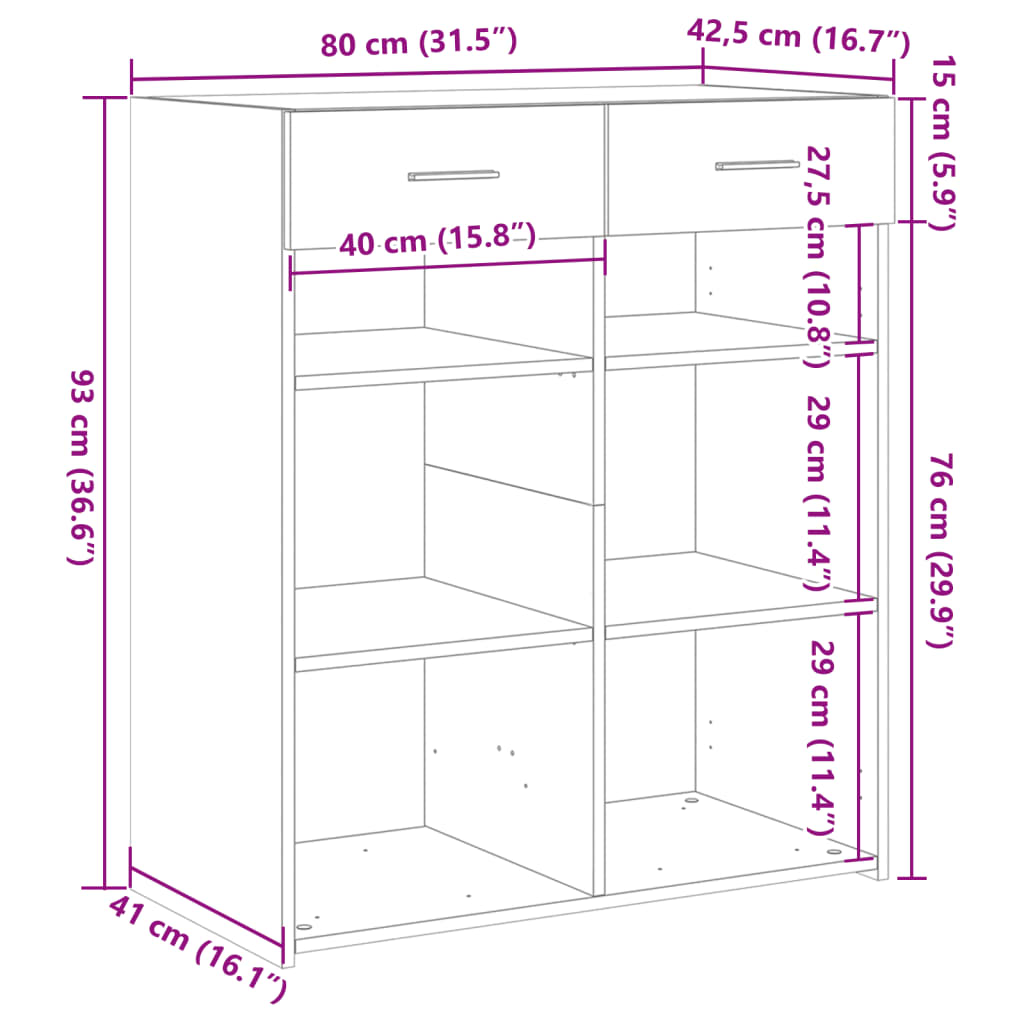 Dressoir 80X42,5X93 Cm Bewerkt Hout Kleurig