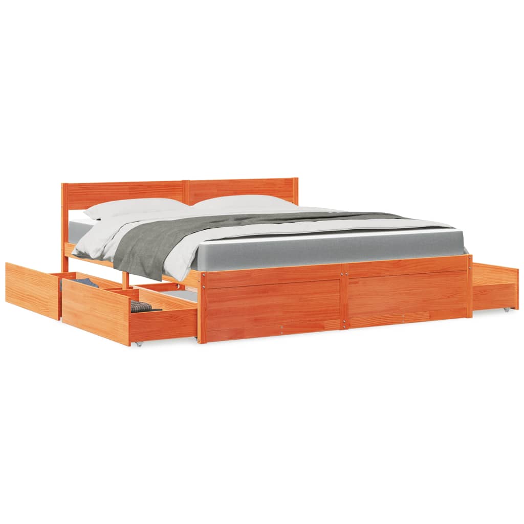 Bed Met Lades En Matras Massief Grenenhout