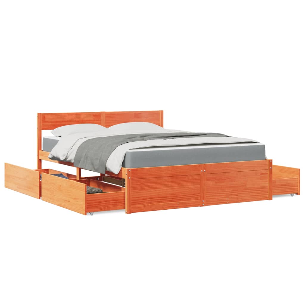 Bed Met Lades En Matras Massief Grenenhout