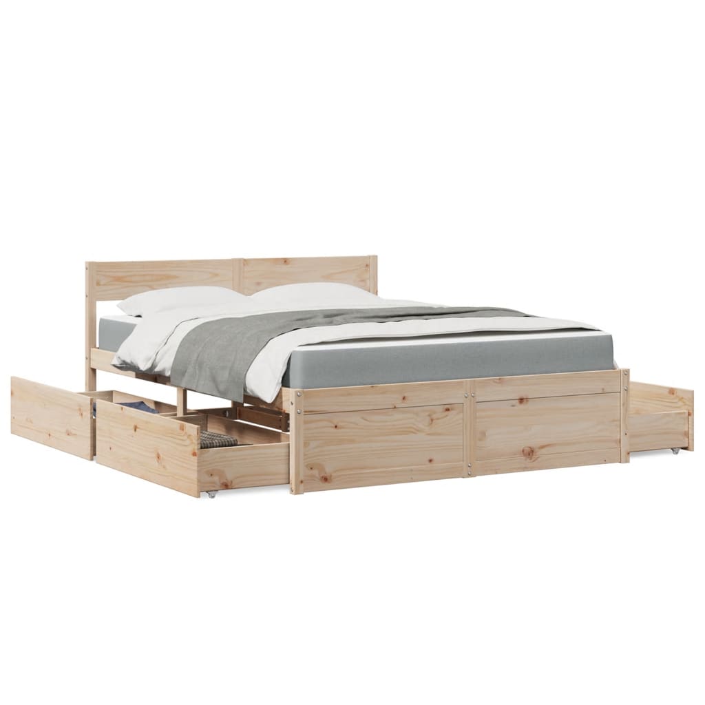 Bed Met Lades En Matras Massief Grenenhout