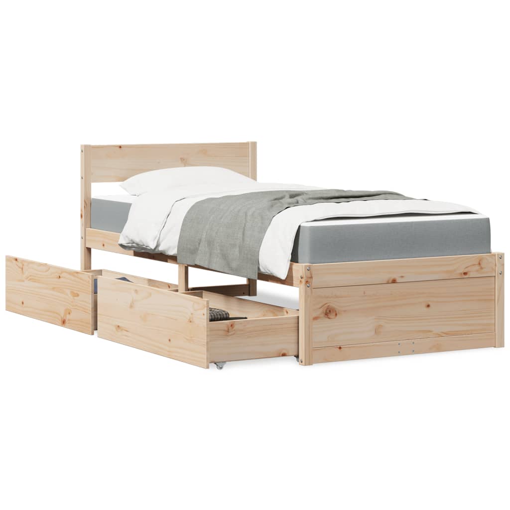 Bed Met Lades En Matras Massief Grenenhout