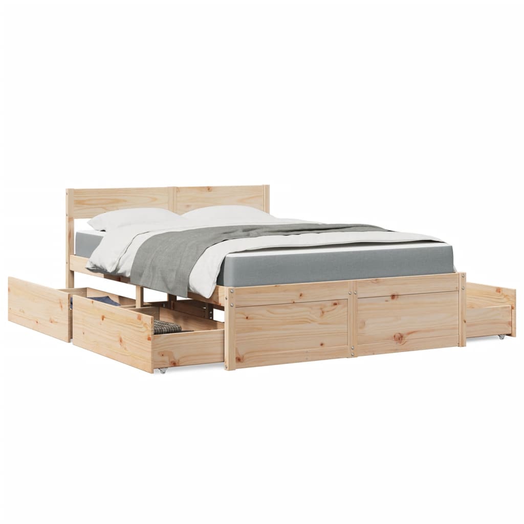 Bed Met Lades En Matras Massief Grenenhout