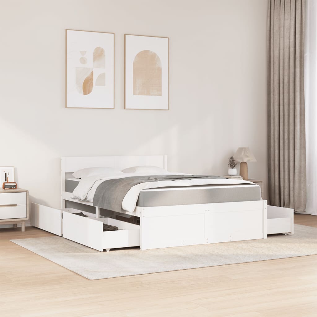 Bed Met Lades En Matras Massief Grenenhout