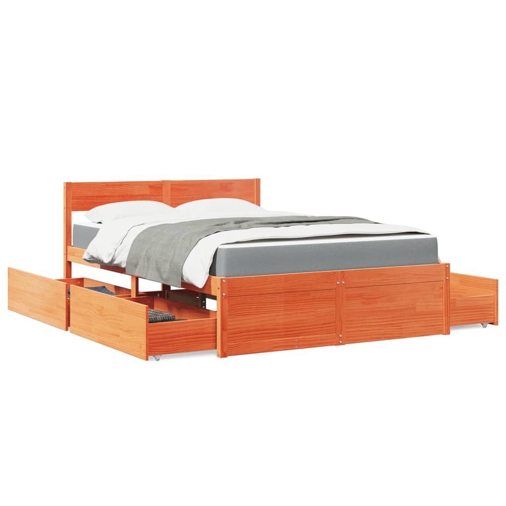 Bed Met Lades En Matras Massief Grenenhout