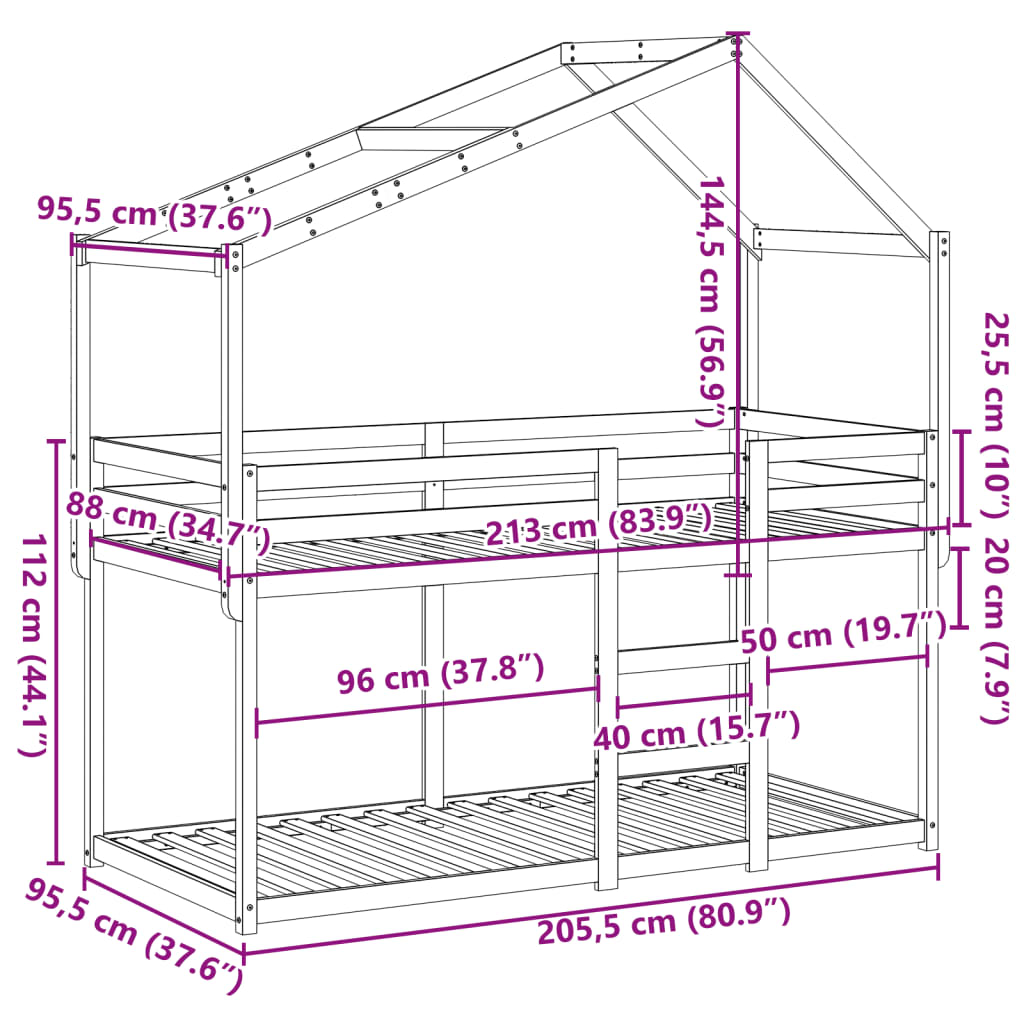 Stapelbed Met Bedhuis Massief Grenenhout