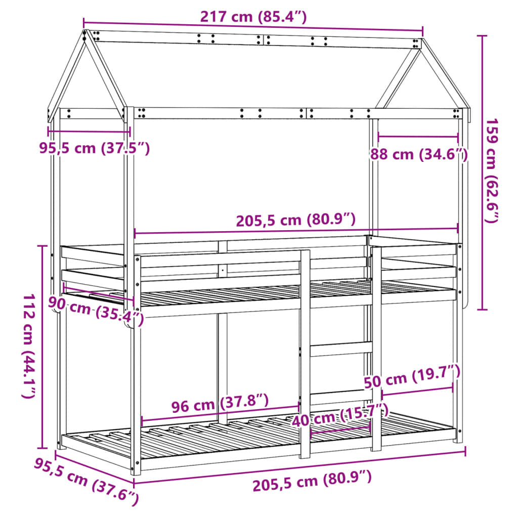 Stapelbedframe Zonder Matras Massief Grenenhout