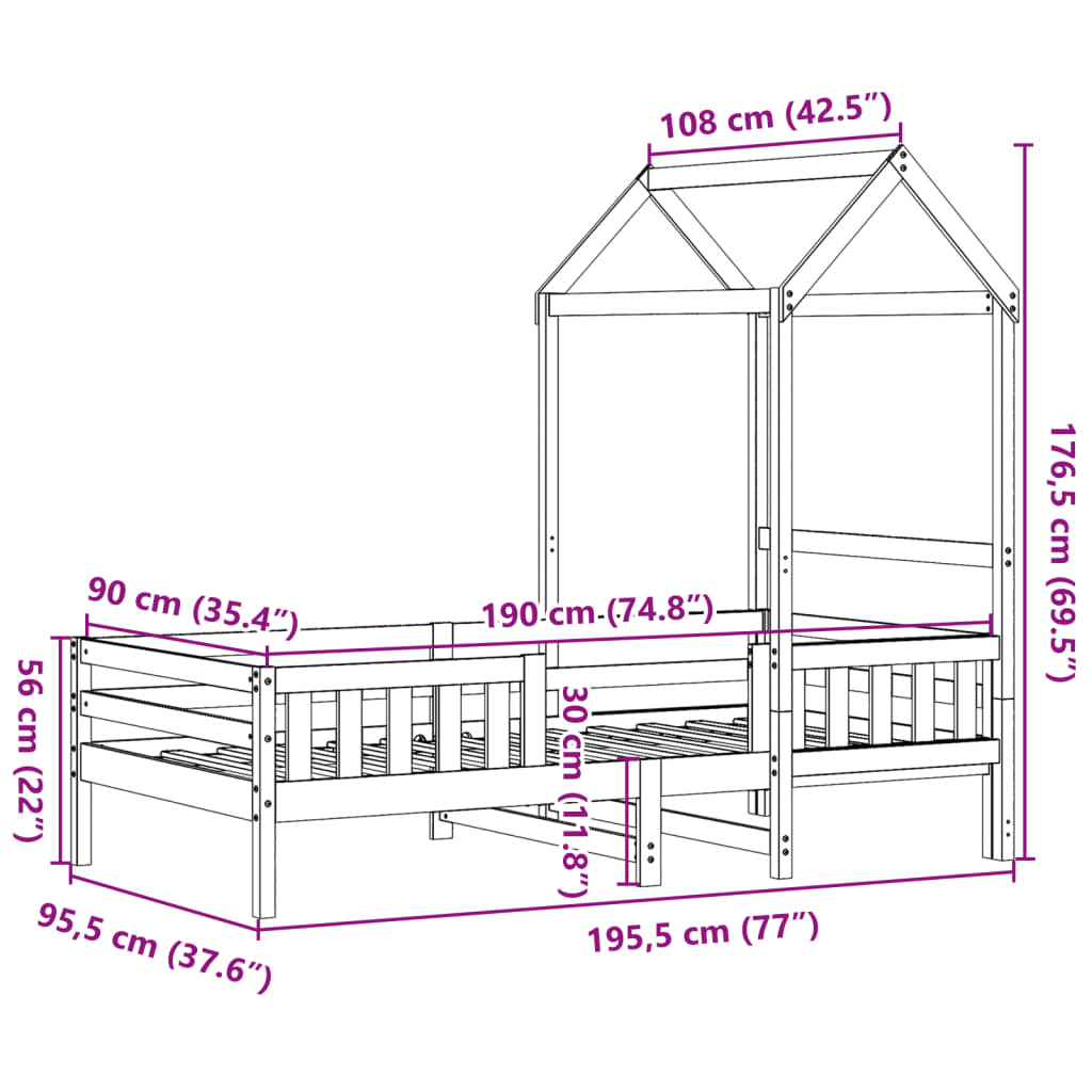 Bedframe Met Huisje Massief Grenenhout