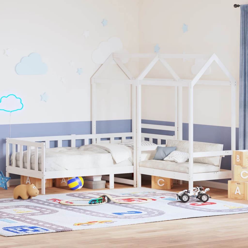 Kinderbed Met Huisje En Bankje Massief Grenenhout