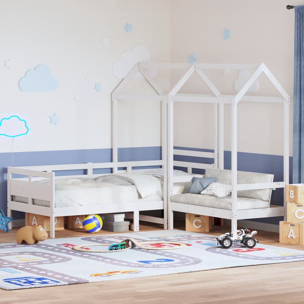 Kinderbed Met Bank En Huisje Massief Grenenhout