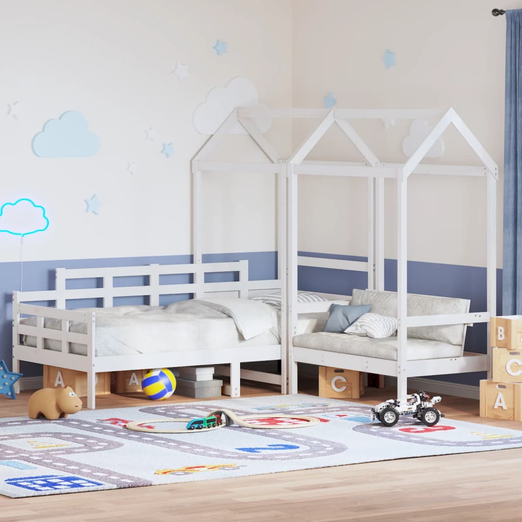 Kinderbed Met Huisje En Bankje Massief Grenenhout