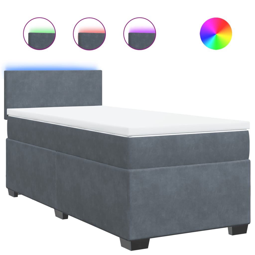 Boxspring Met Matras Fluweel Donkergrijs 1-Persoons (Alleen Au)