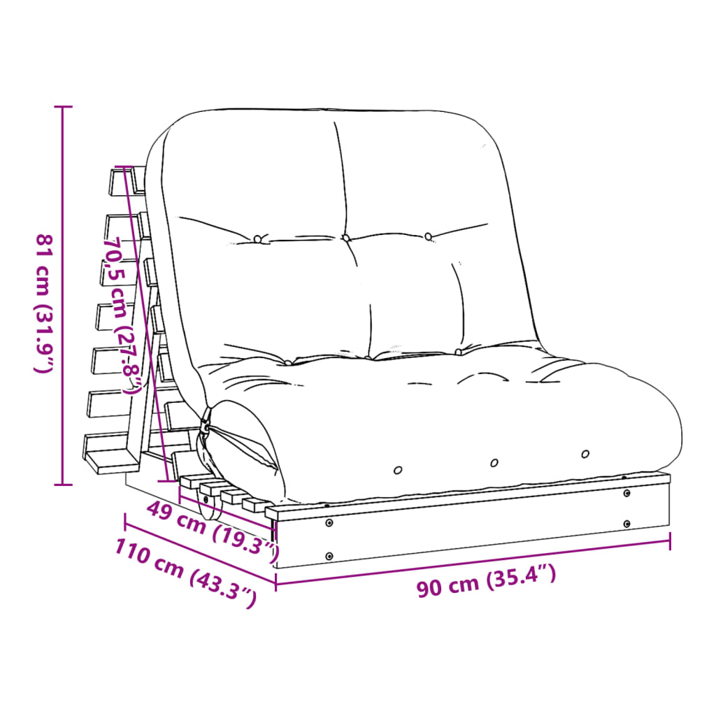 Futon Slaapbank Met Matras Grenenhout