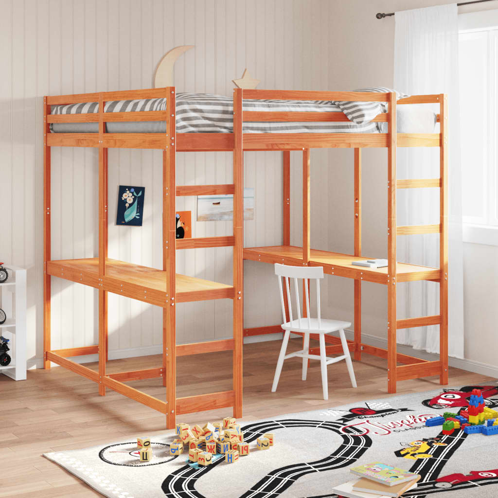 Hoogslaper Met Bureau En Ladder Grenenhout