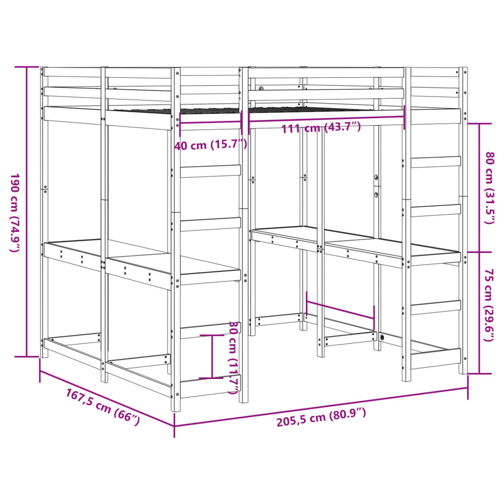 Hoogslaper Met Bureau En Ladder Grenenhout