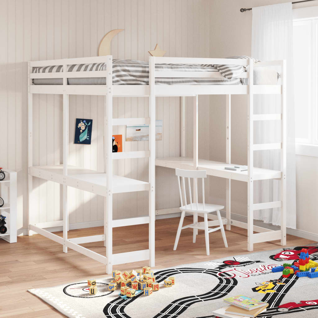 Hoogslaper Met Bureau En Ladder Grenenhout