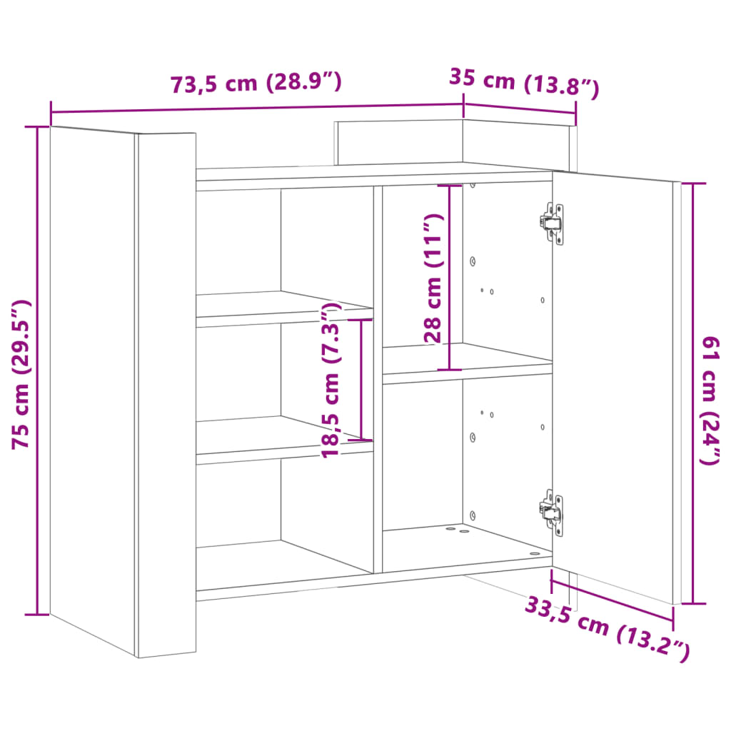 Dressoir 73,5X35X75 Cm Bewerkt Hout Eikenkleurig