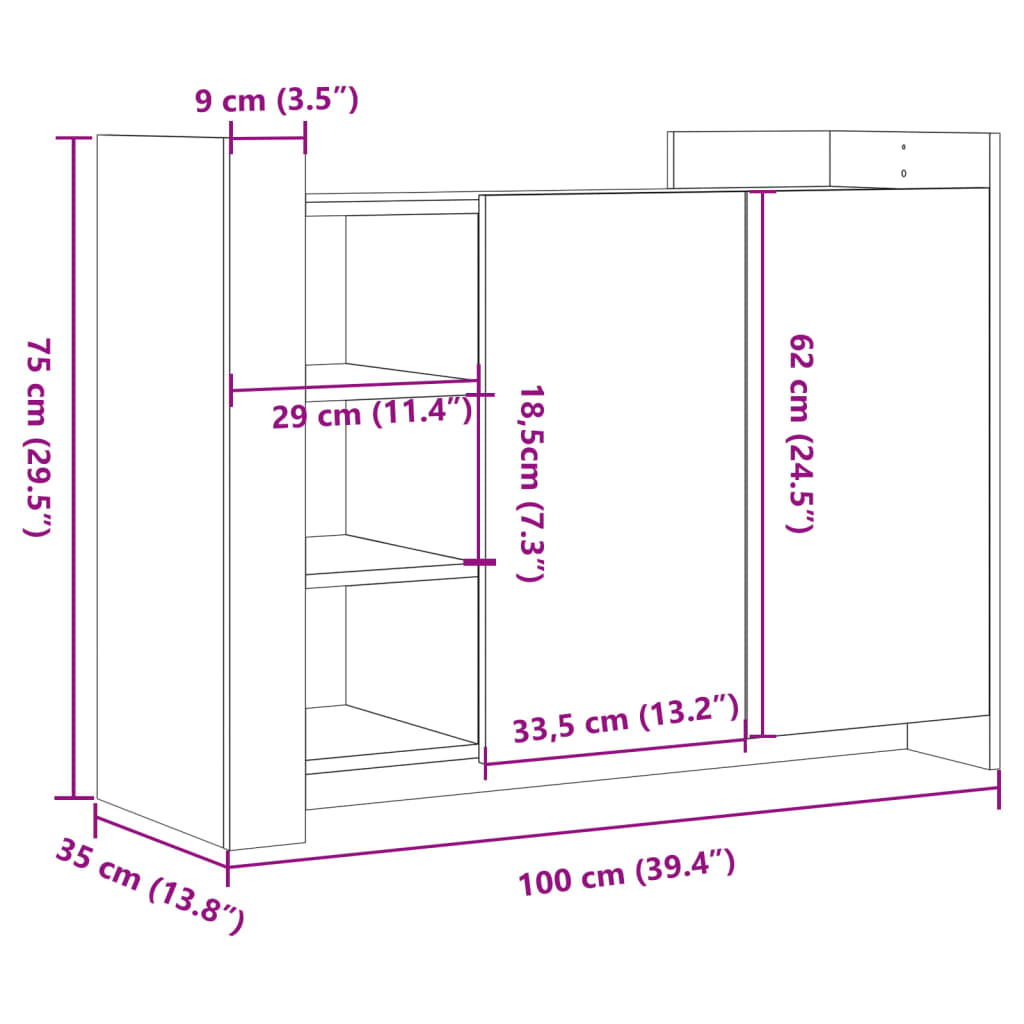 Dressoir 100X35X75 Cm Bewerkt Hout Kleurig