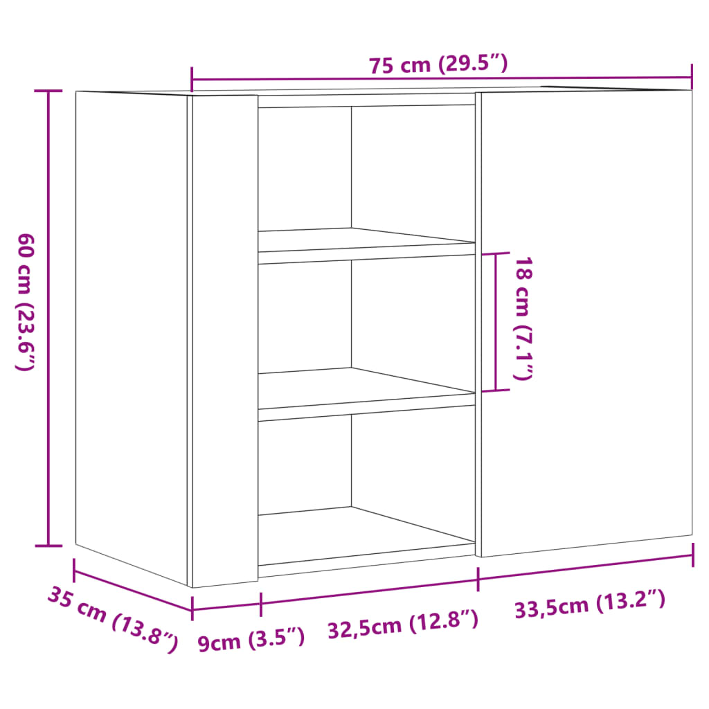 Wandkast 75X35X60 Cm Bewerkt Hout Kleurig