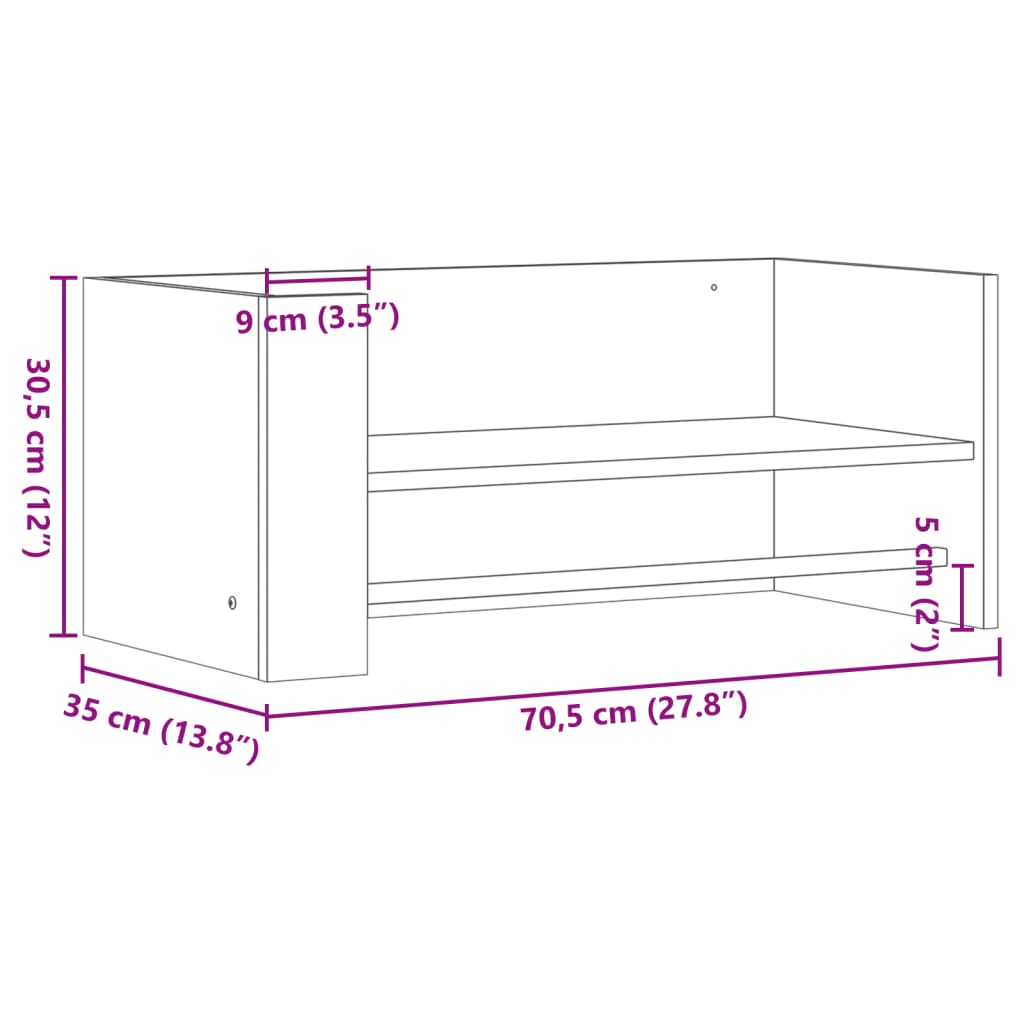 Wandschap 70,5X35X30,5 Cm Bewerkt Hout Kleurig